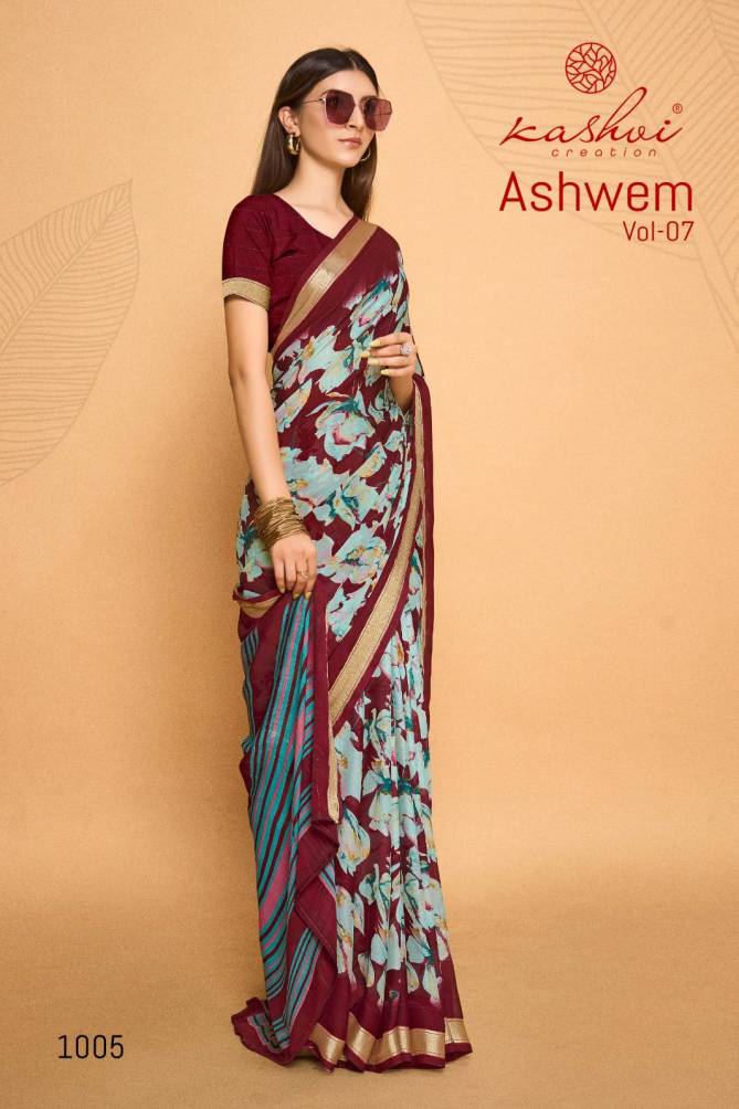 Ashwem Vol 7 By Kashvi Dull Moss Viscose Printed Daily Wear Sarees Wholesale Price In Surat
